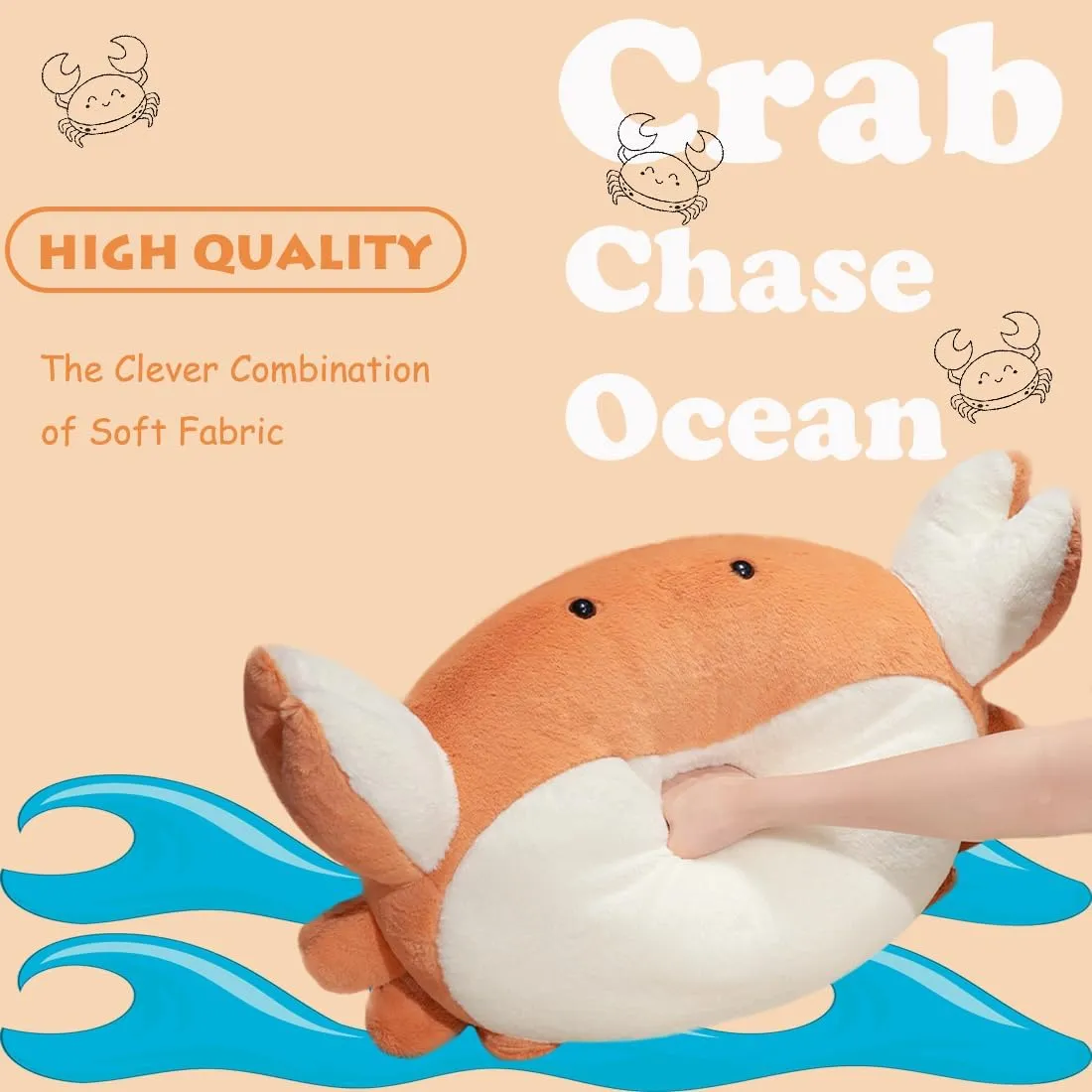 ELAINREN Cuddly Marine Crab Plush Pillow Ultra-Soft Cartoon Crab Stuffed Ocean Toy Fluffy Red Bread Crab Plushie Cushion/19.6''
