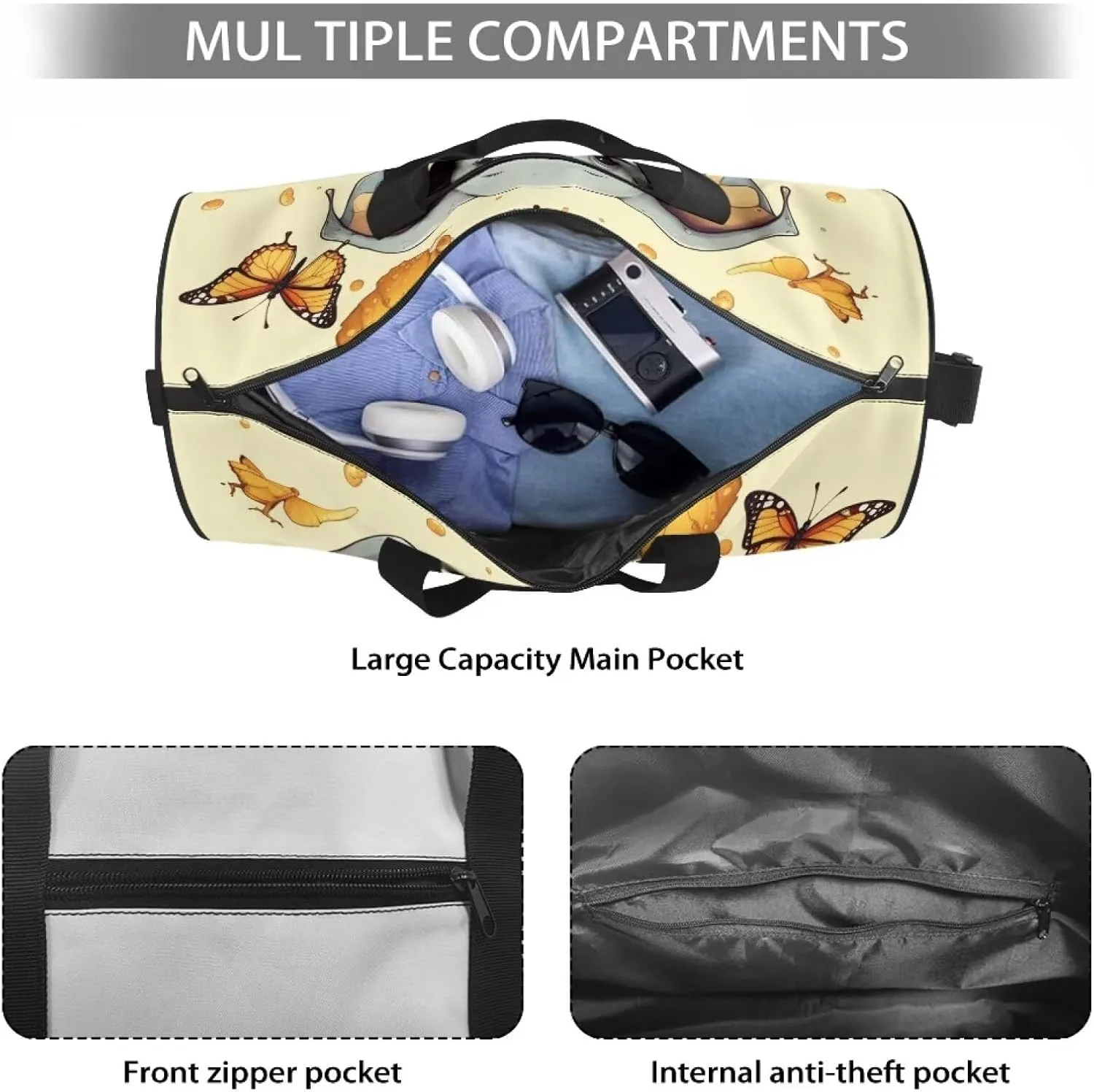 Elephant Sunflower Duffle Bag with Adjustable Strap,Foldable Travel Duffel Bags for Women,Waterproof Duffel Bags