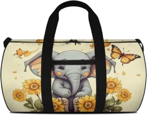 Elephant Sunflower Duffle Bag with Adjustable Strap,Foldable Travel Duffel Bags for Women,Waterproof Duffel Bags
