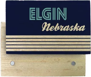 Elgin Nebraska Souvenir Wooden 2" x 3" Fridge Magnet Retro Design 4 Pack