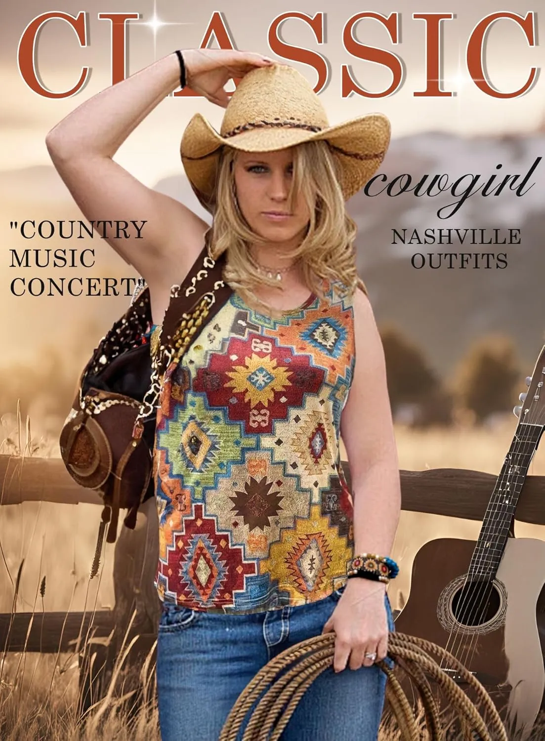 Ella Lust Womens Western Graphic Tank Top - Cowgirl Country Concert Outfits Sleeveless Loose Fit Tee Ladies Trendy Boho Shirt