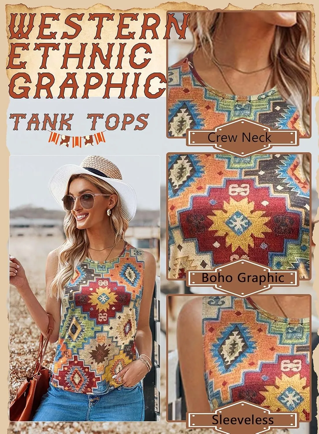Ella Lust Womens Western Graphic Tank Top - Cowgirl Country Concert Outfits Sleeveless Loose Fit Tee Ladies Trendy Boho Shirt