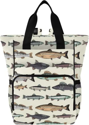 Emelivor Vintage Fishes Diaper Bag Backpack Large Capacity Travel Baby Bags Backpack Diaper Bags for Boy Girl Travel Shopping Mom Dad
