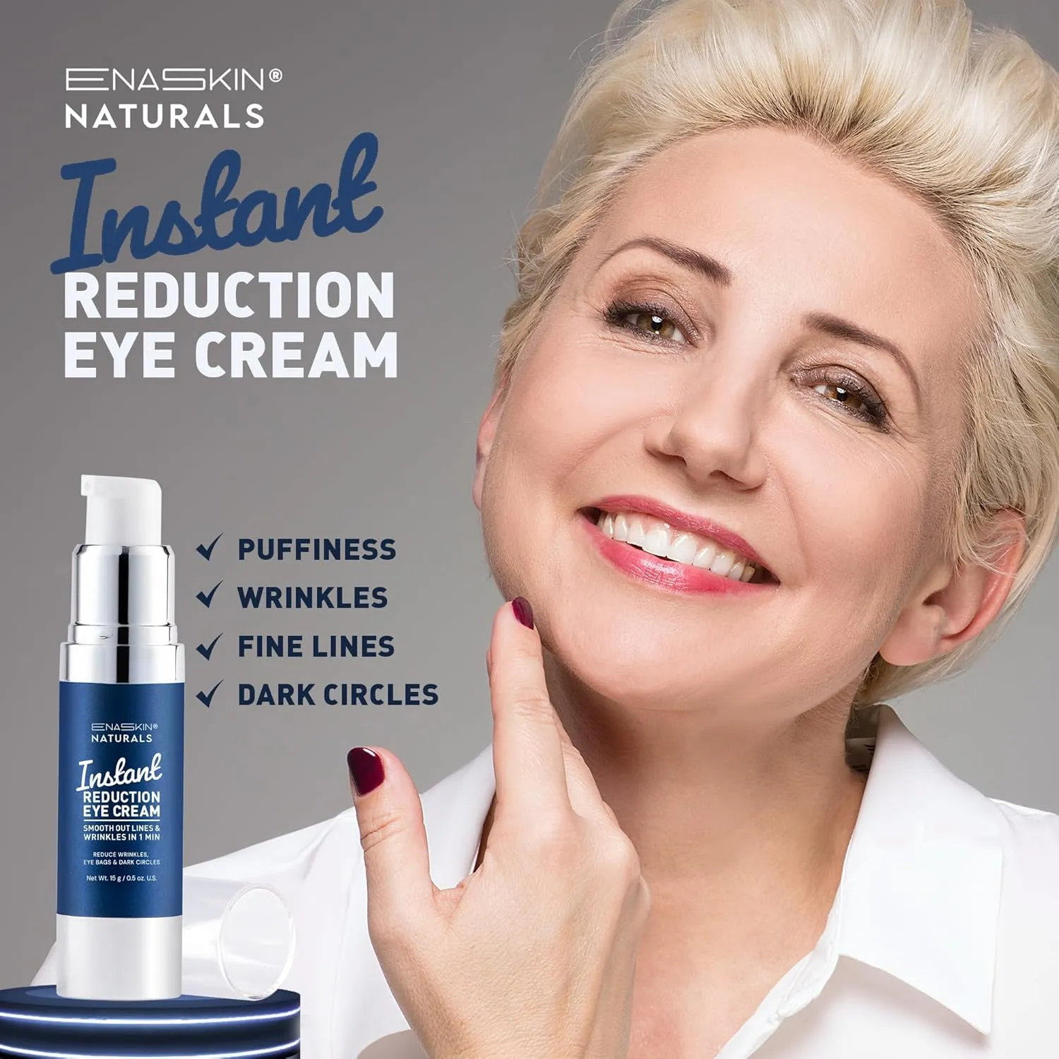Enaskin Naturals Instant Anti Aging Eye Cream: Rapid Temporay Eye Tightener for Dark Circles, Fine Lines and Puffiness in 60s, Anti Aging Under Eye Cream for Fine Lines and Eye Bags