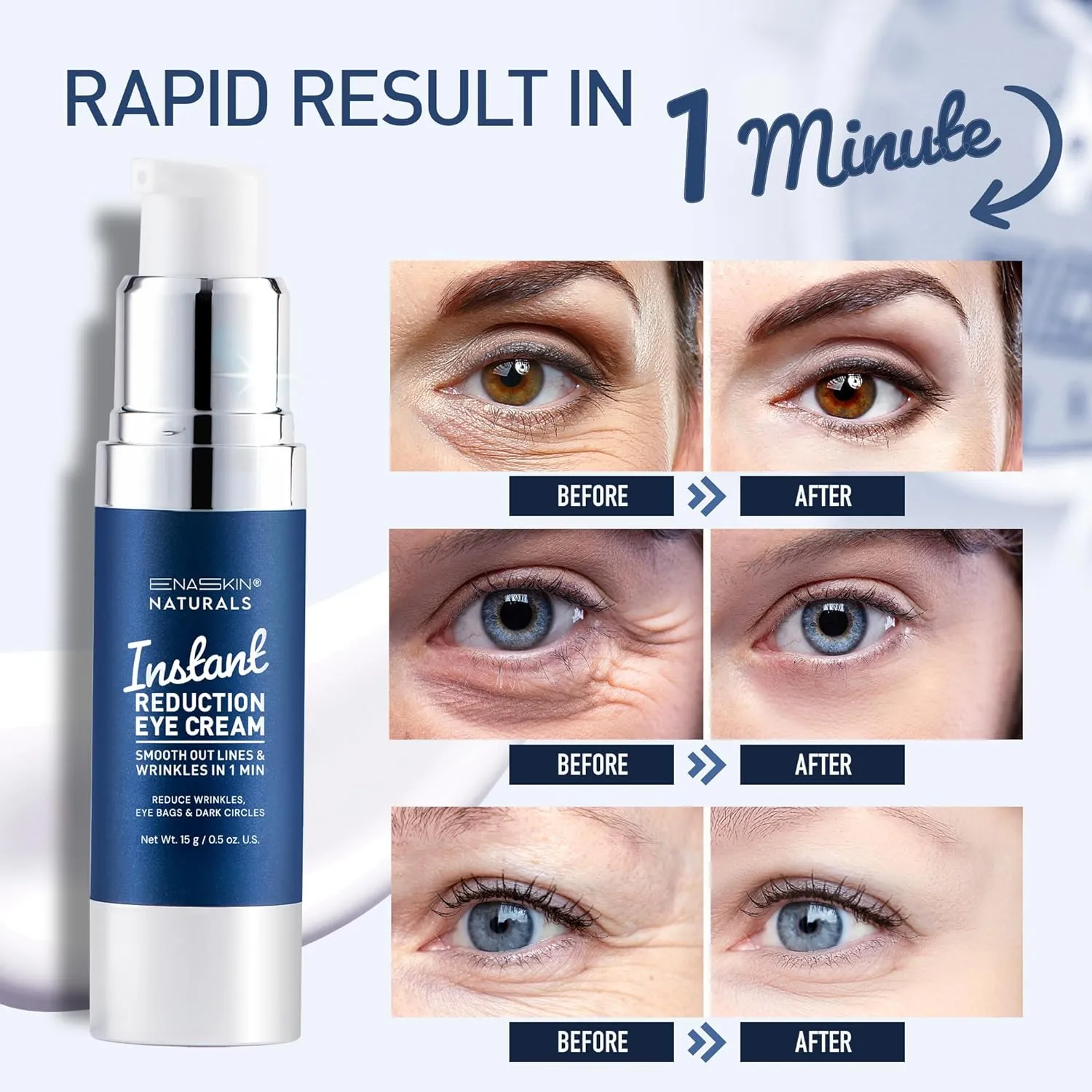 Enaskin Naturals Instant Eye & Face Lift Cream Rapid Under Eye Bags Wrinkles Puffiness Remover for Women and Men in 60s -Temporary Firming & Tightening Treatment - Wrinkle Filler - 0.5 oz