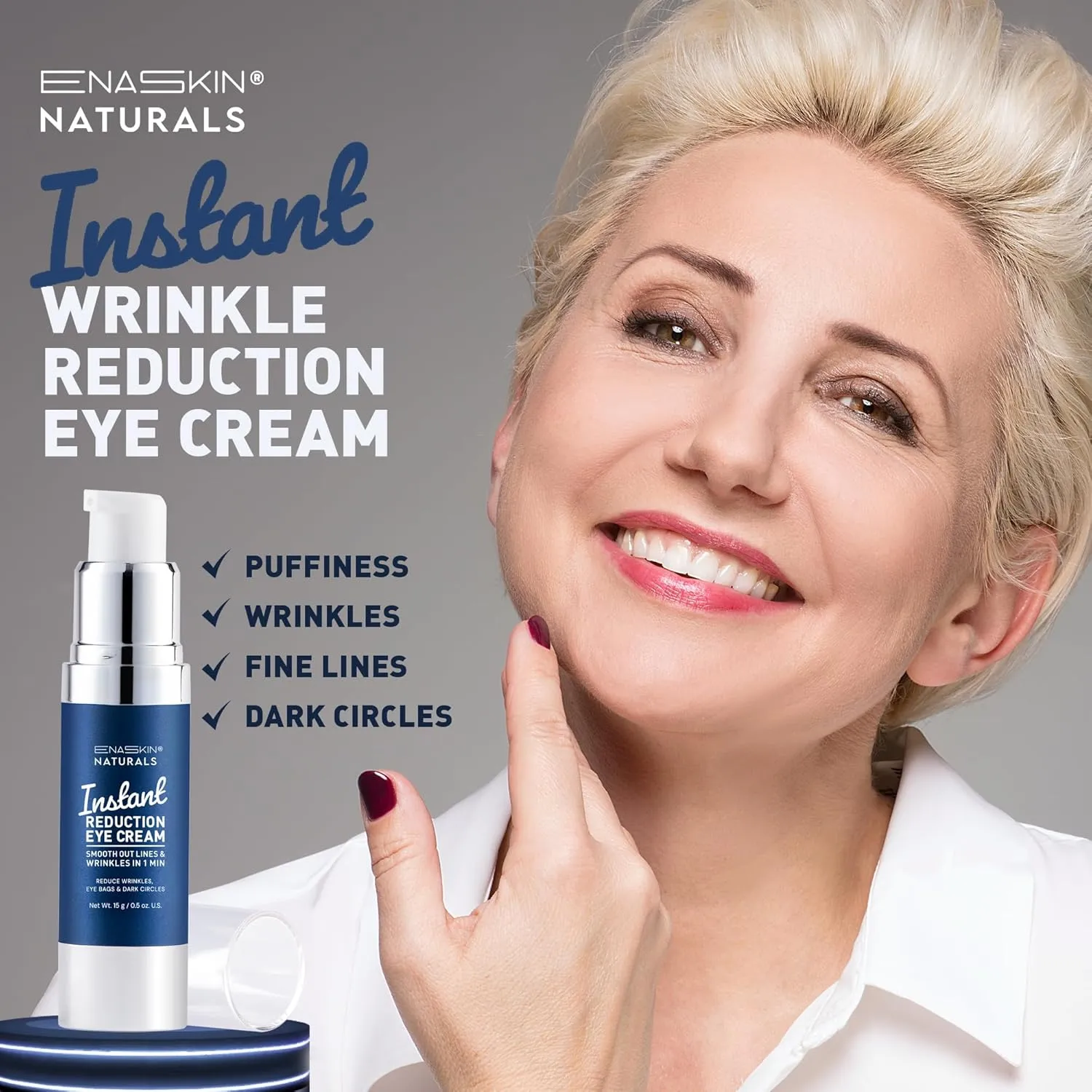 Enaskin Naturals Instant Eye & Face Lift Cream Rapid Under Eye Bags Wrinkles Puffiness Remover for Women and Men in 60s -Temporary Firming & Tightening Treatment - Wrinkle Filler - 0.5 oz