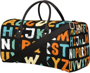 English Letters Travel Duffel Bag, Foldable Sport Gym Tote Bag, Waterproof Weekender Overnight Bag with Shoulder Strap, Carry On Luggage Handbag for Men and Women