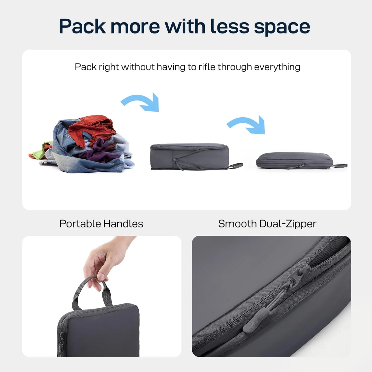 EPICKA 4 Set Ultra-Lightweight Compression Packing Cubes - Water Resistant Durable Travel Organizers Bags, Expandable Travel Accessories for Carry on, Luggage, Suitcase, Backpack (Dark Grey)