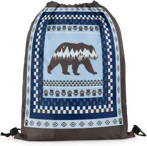 Erosebridal Bohemian Rustic Cabin Lodge Foldable Drawstring Backpack,Blue Gray Bear Wild Animal Drawstring Bags,Boho Bear Hunting Cinch bag,Countryside Rustic Farmhouse Draw String Back Bag,13x15.7