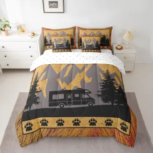 Erosebridal Camper Decor Bed in A Bag Full Comforter Set 7 Piece, Rv Happy Camping Bedding Sets Rustic Farmhouse Comforter Set Camper Accessories for Travel Trailers, Wooden Barn Door Bed Set