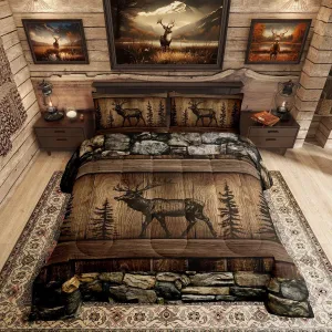 Erosebridal Deer Moose Comforter Set Queen Rustic Cabin Lodge Bedding Comforter Sets for Kids Boys Adults Men Woodland Hunting Wildlife Animal Bedding Set Country Farmhouse Quilt Duvet Brown