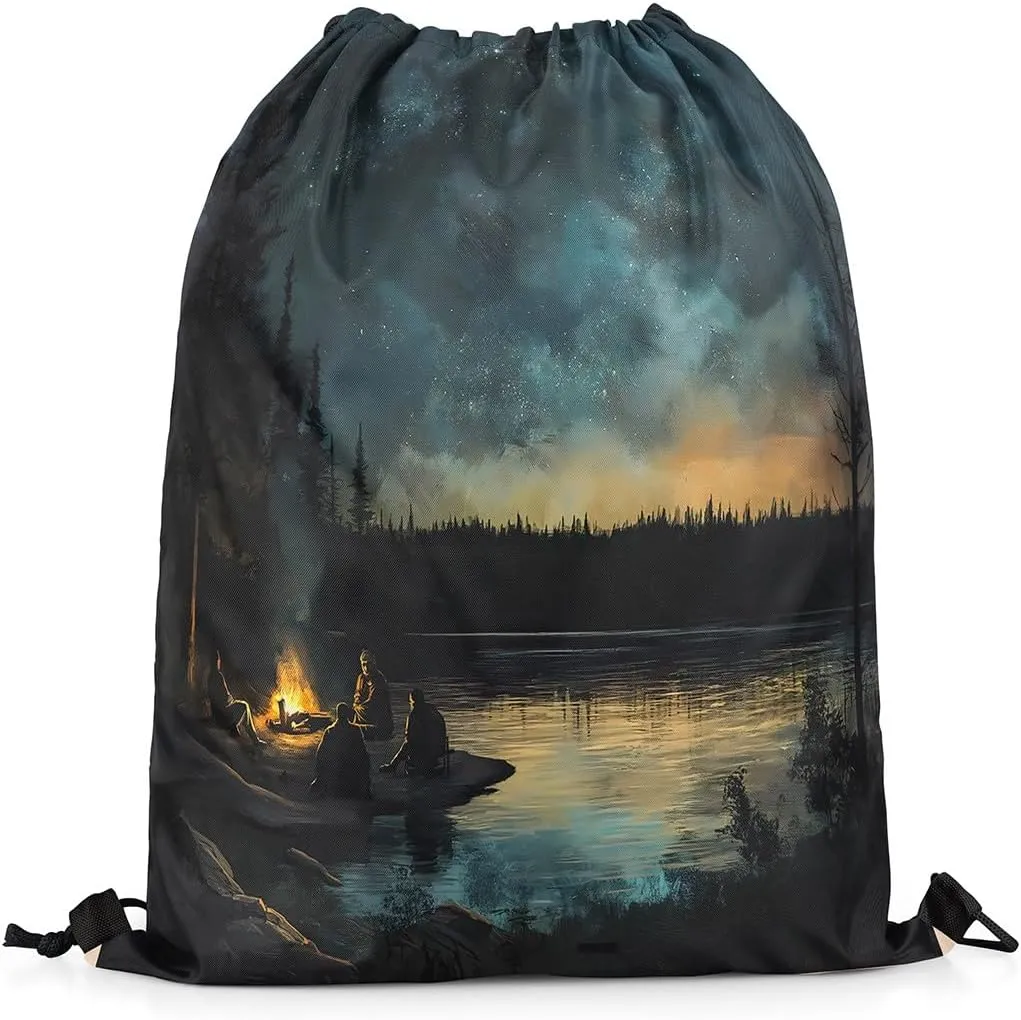 Erosebridal Family Camping Sackpack Camper Drawstring Backpack 13x15.7 For Sport Gym Swim Yoga Camping Jungle Adventure Botanical Mountain Foldable String Bag Rustic Woodland Cabin Cinch Bags