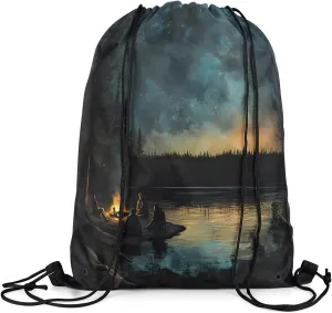 Erosebridal Family Camping Sackpack Camper Drawstring Backpack 13x15.7 For Sport Gym Swim Yoga Camping Jungle Adventure Botanical Mountain Foldable String Bag Rustic Woodland Cabin Cinch Bags