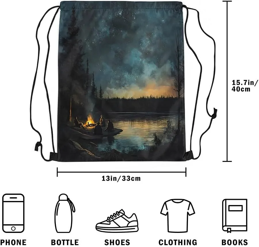 Erosebridal Family Camping Sackpack Camper Drawstring Backpack 13x15.7 For Sport Gym Swim Yoga Camping Jungle Adventure Botanical Mountain Foldable String Bag Rustic Woodland Cabin Cinch Bags