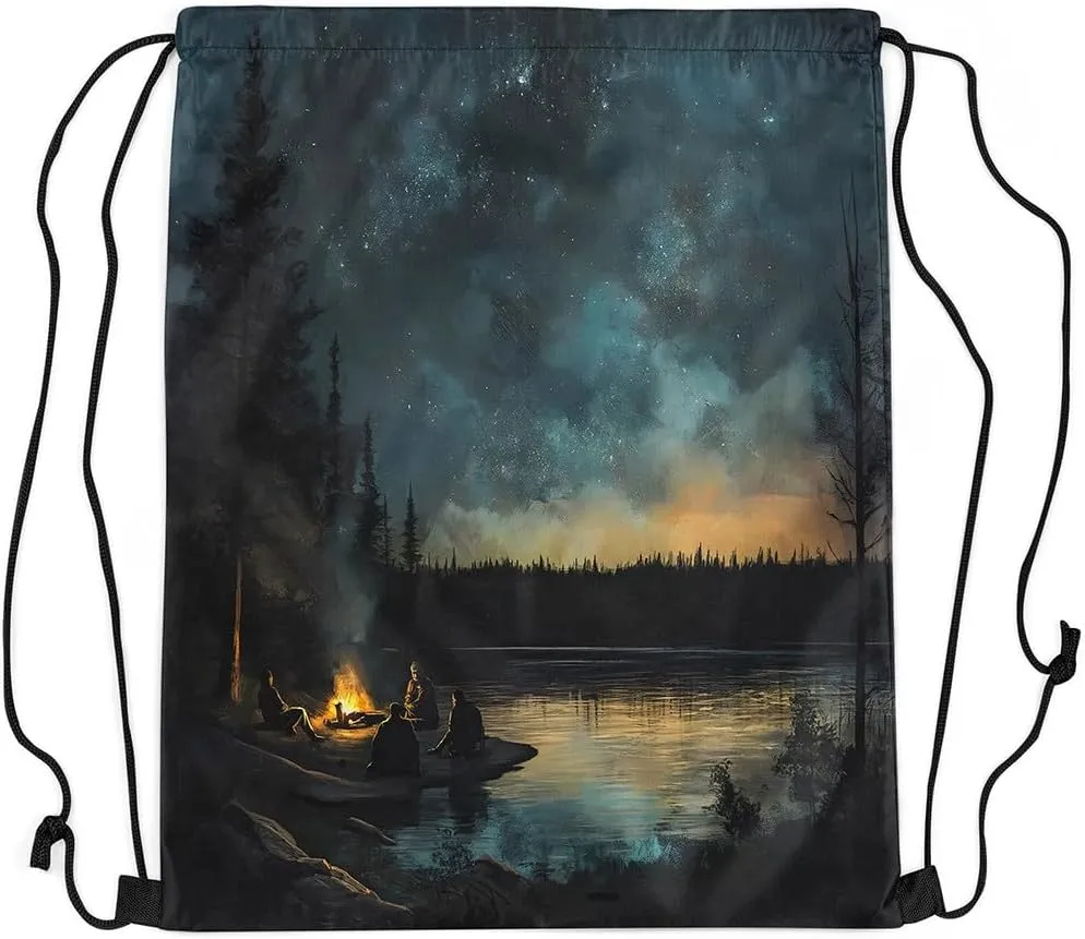 Erosebridal Family Camping Sackpack Camper Drawstring Backpack 13x15.7 For Sport Gym Swim Yoga Camping Jungle Adventure Botanical Mountain Foldable String Bag Rustic Woodland Cabin Cinch Bags