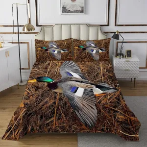 Erosebridal Mallard Duck Bedspread Set Queen Size Rustic Farmhouse Quilt Set for Woman Man Woodland Tree Branches Leaves Bedspread Sets Vintage Jungle Cabin Decor Coverlet Set