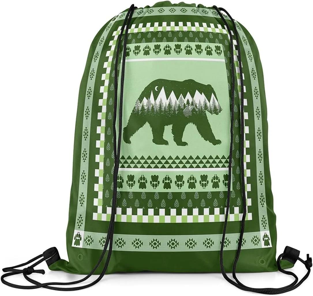 Erosebridal Rustic Cabin Lodge Draw String Back Bag,Bear Animal Drawstring Backpack for Sport Gym Swim Yoga Camping Traveling,Western Farmhouse Drawstring Bags,Jungle Woodland String Backpack,13x15.7