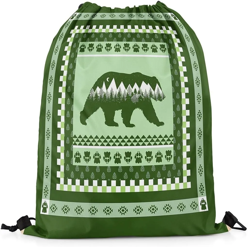 Erosebridal Rustic Cabin Lodge Draw String Back Bag,Bear Animal Drawstring Backpack for Sport Gym Swim Yoga Camping Traveling,Western Farmhouse Drawstring Bags,Jungle Woodland String Backpack,13x15.7