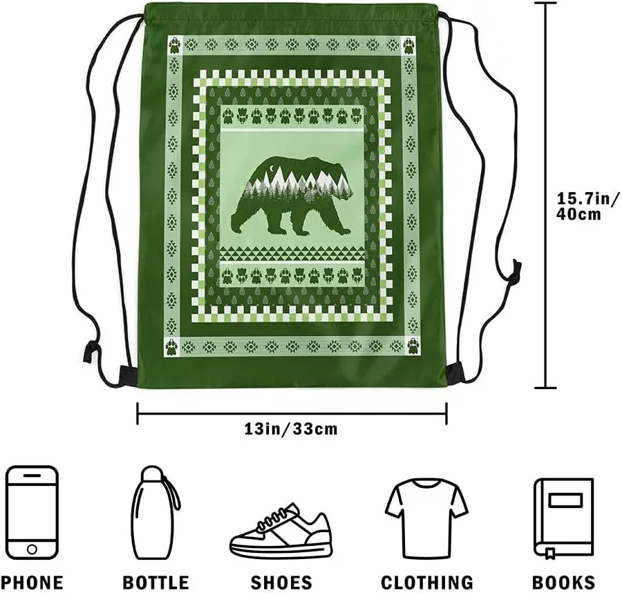 Erosebridal Rustic Cabin Lodge Draw String Back Bag,Bear Animal Drawstring Backpack for Sport Gym Swim Yoga Camping Traveling,Western Farmhouse Drawstring Bags,Jungle Woodland String Backpack,13x15.7