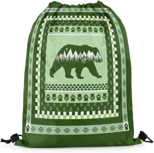 Erosebridal Rustic Cabin Lodge Draw String Back Bag,Bear Animal Drawstring Backpack for Sport Gym Swim Yoga Camping Traveling,Western Farmhouse Drawstring Bags,Jungle Woodland String Backpack,13x15.7