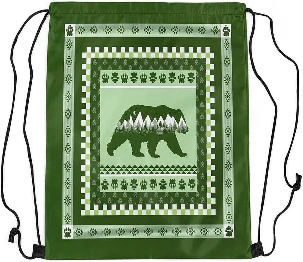Erosebridal Rustic Cabin Lodge Draw String Back Bag,Bear Animal Drawstring Backpack for Sport Gym Swim Yoga Camping Traveling,Western Farmhouse Drawstring Bags,Jungle Woodland String Backpack,13x15.7