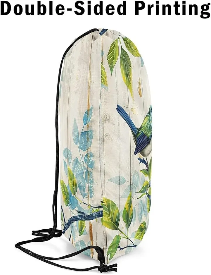 Erosebridal Sparrow Drawstring Backpack 13x15.7,Birds on the Branch Drawstring Bags,Rustic Farmhouse Wooden Board Barn Draw String Back Bag,Tropical Botanical Leaves Cinch Bag,Green Beige