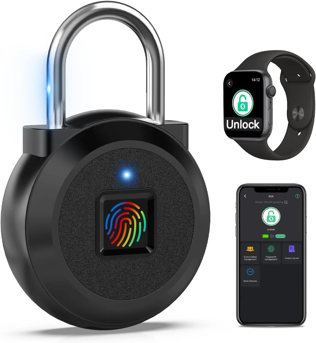 Eseesmart Fingerprint Padlock, Locker Bluetooth, Mobile APP, Smart Padlock with Keyless Biometric, Water Resistant, Suitable for Gym, School, Luggage Bags, Locker and Storage