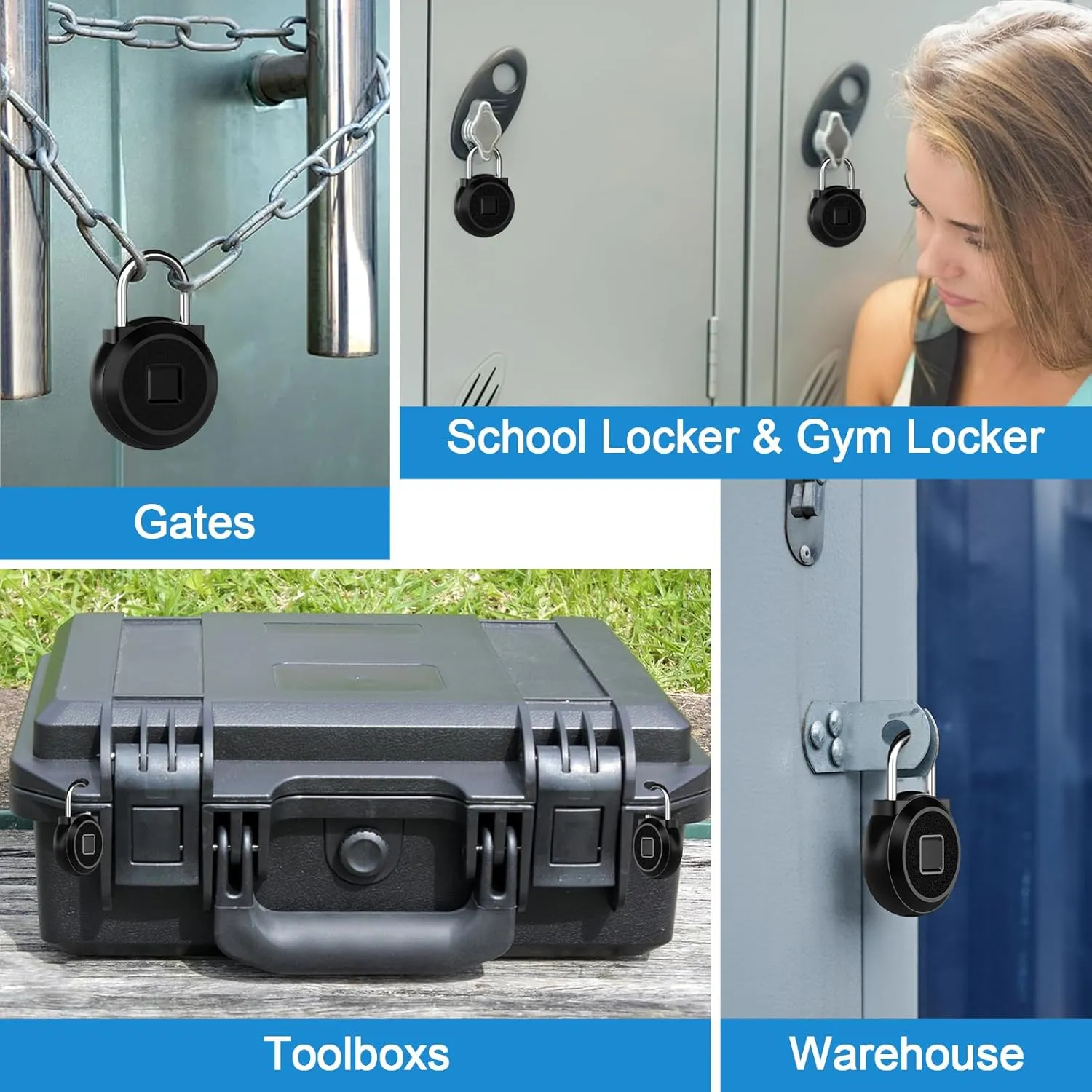Eseesmart Fingerprint Padlock, Locker Bluetooth, Mobile APP, Smart Padlock with Keyless Biometric, Water Resistant, Suitable for Gym, School, Luggage Bags, Locker and Storage
