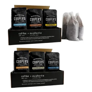 Espresso Coffee Box Set - Ground 3 Bag Gift or Sample Set 24oz and Cold Brew Coffee Box Set - 6 Filter Bags Included - Ground 1.5 lbs
