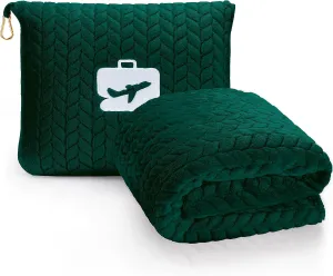 EverSnug Premium Travel Blanket Pillow - Soft 2 in 1 Airplane Blanket with Soft Bag Pillowcase, Hand Luggage Sleeve and Backpack Clip (Forest Green)