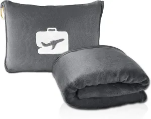 EverSnug Travel Blanket and Pillow - Ultra-Soft, Compact & Lightweight, 65x40 Inches, with Carry Case, Luggage Sleeve & Backpack Clip for Airplane Comfort (Grey)