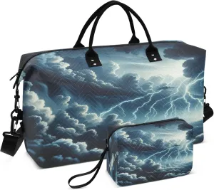 Exnundod Women Weekender Bags Dark Clouds Lightning Travel Duffel Bags Carry On Overnight Bag Large Hospital Tote Luggage