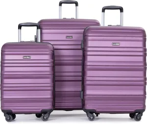 Expandable 3 Piece Luggage Sets Pc Lightweight,Durable Suitcase with Two Hooks, Spinner Wheels, Tsa Lock, (21,25,29) Dark Purple