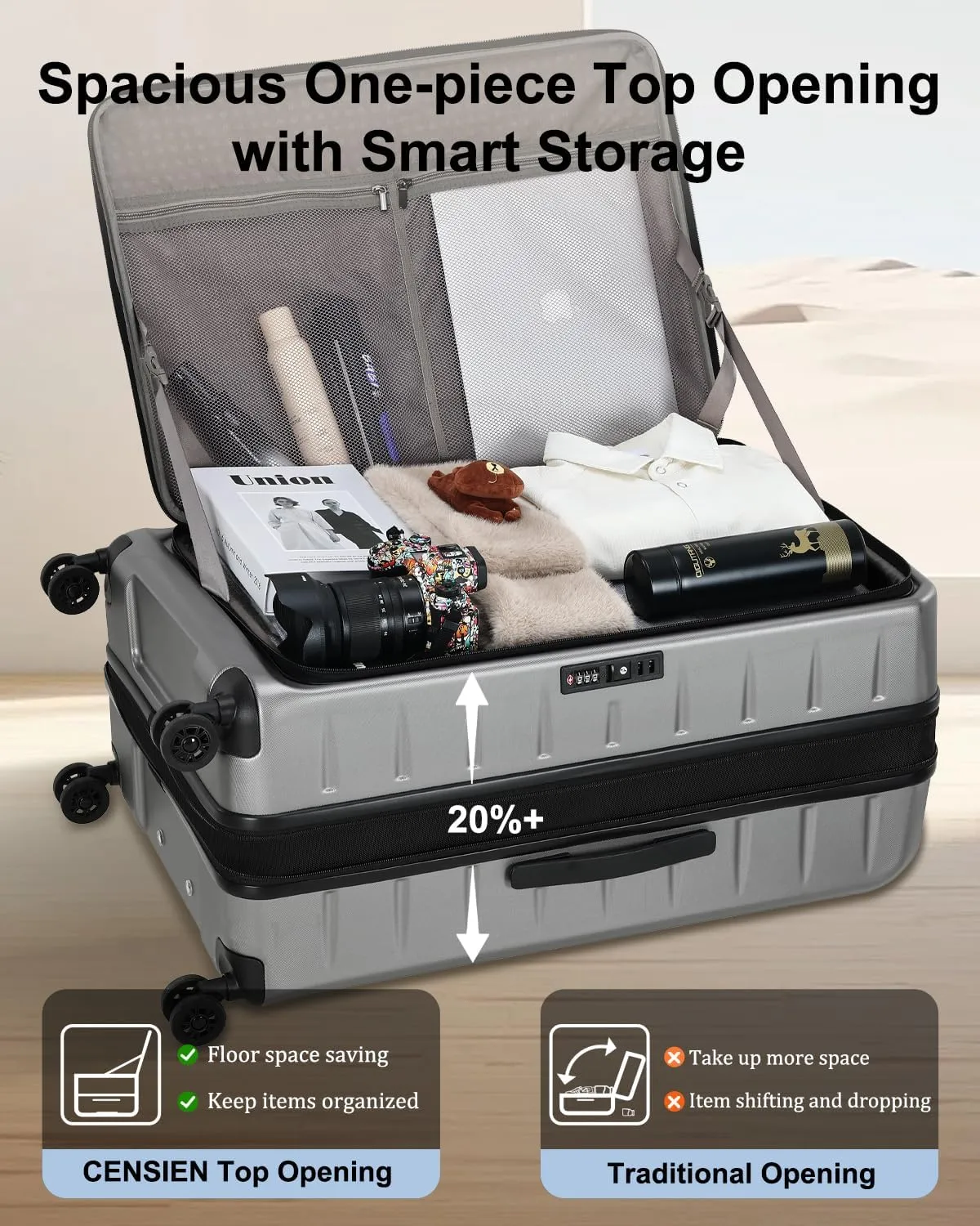 Expandable Checked Luggage, 28 Inch Luggage with Spinner Wheels, Lightweight ABS PC Hard Shell Large Suitcase with Top Opening, TSA Lock (Dark Gray, 1PC)