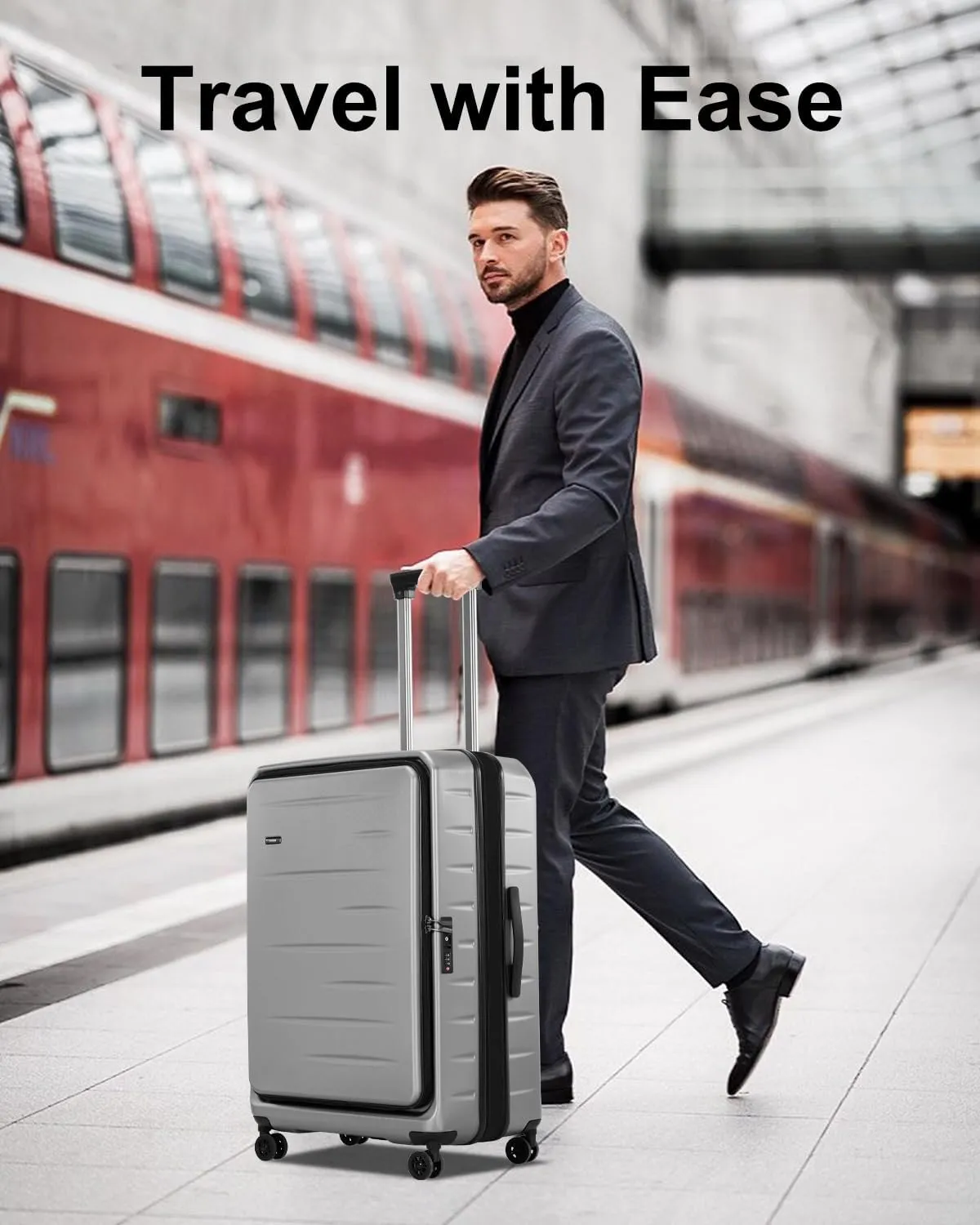 Expandable Checked Luggage, 28 Inch Luggage with Spinner Wheels, Lightweight ABS PC Hard Shell Large Suitcase with Top Opening, TSA Lock (Dark Gray, 1PC)