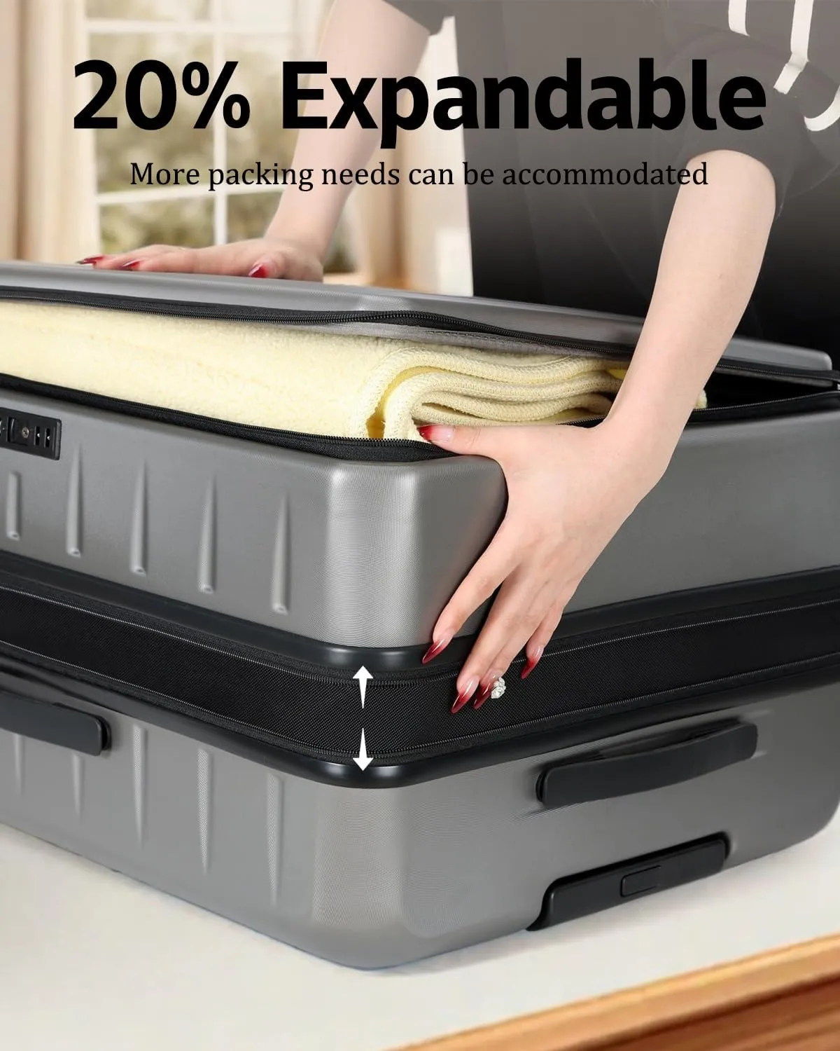 Expandable Checked Luggage, 28 Inch Luggage with Spinner Wheels, Lightweight ABS PC Hard Shell Large Suitcase with Top Opening, TSA Lock (Dark Gray, 1PC)
