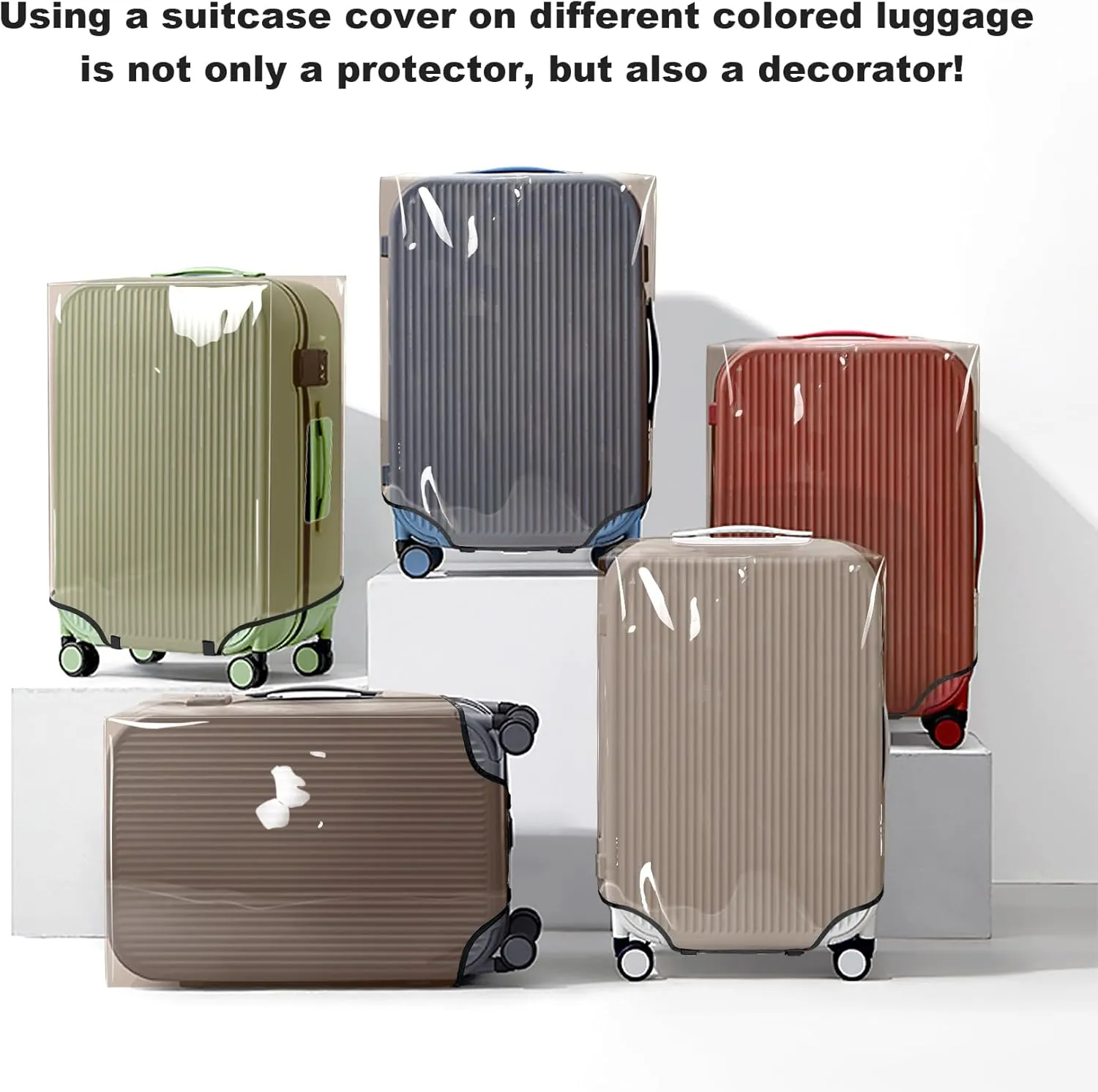 Explore Land Clear Luggage Cover Tough Protector Fits for 23-26 Inches Suitcase for Travel Airplane (PVC Dark Gray, M)