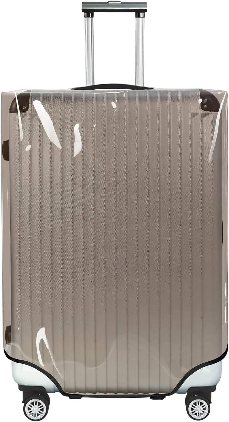 Explore Land Clear Luggage Cover Tough Protector Fits for 23-26 Inches Suitcase for Travel Airplane (PVC Dark Gray, M)