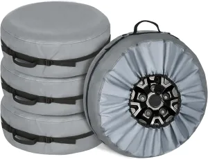 Explore Land Tire Cover with Handle - Seasonal Spare Tire Bag, Heavy Duty Winter Wheel Storage Tote Against Dust and Scratches, 4 Pack (Fits Diameters 32''-34.75'', Charcoal)