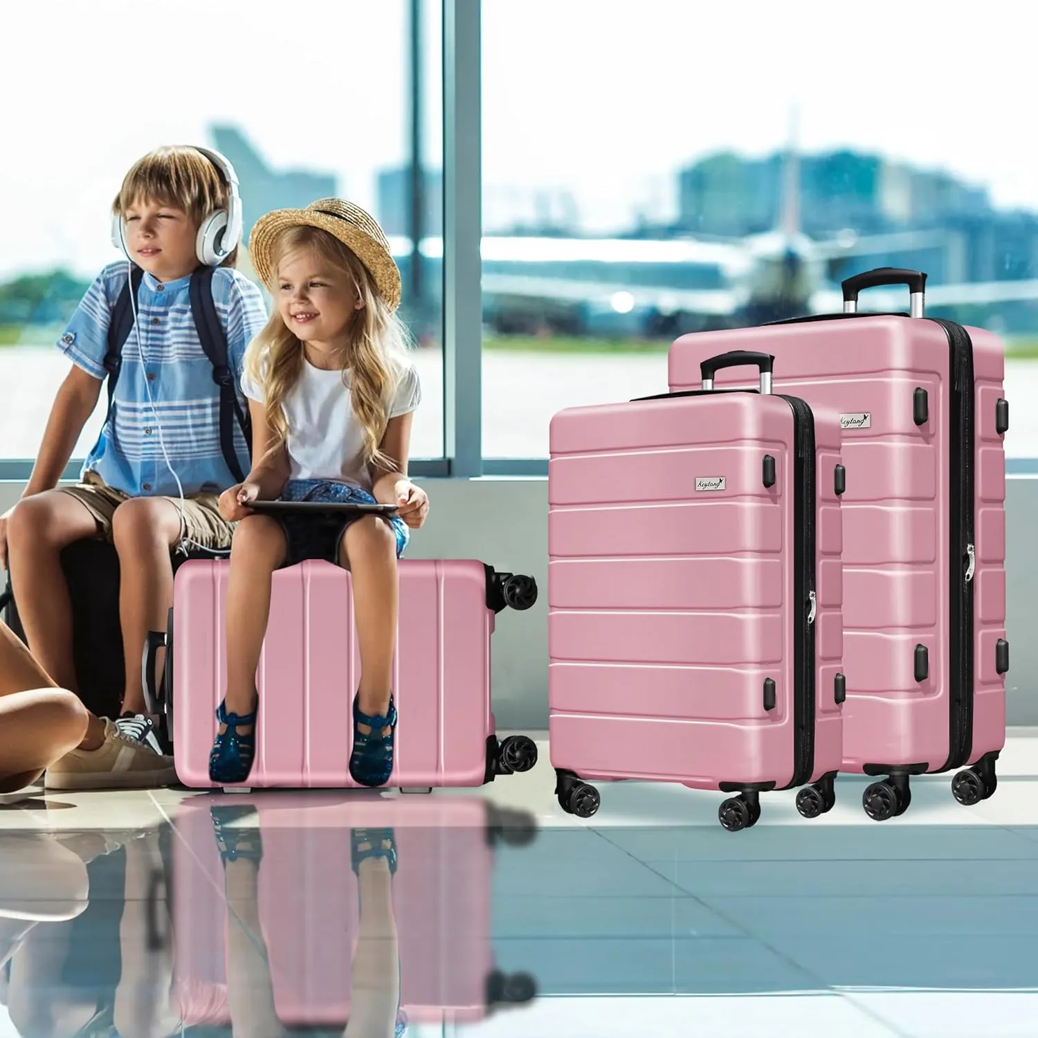Explorer Light Weight Luggage Hardside Expandable Luggage Spinner Wheels Luggage Suitcase W/TSA Lock 3-Piece Luggage Set, Include 20" Carry on Luggage Suitecase (20in/24in/28in), Dark Pink