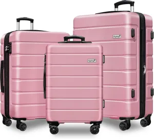 Explorer Light Weight Luggage Hardside Expandable Luggage Spinner Wheels Luggage Suitcase W/TSA Lock 3-Piece Luggage Set, Include 20" Carry on Luggage Suitecase (20in/24in/28in), Dark Pink