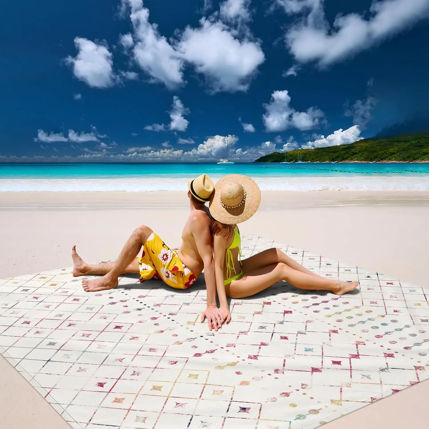 Extra Large Beach Blanket Waterproof Sandproof, Polyester Oversized Beach Mat for 8 Adults w/Stakes and Sand Pocket, Quick Drying & Lightweight Picnic Blanket Beach Essential Accessory Must Haves