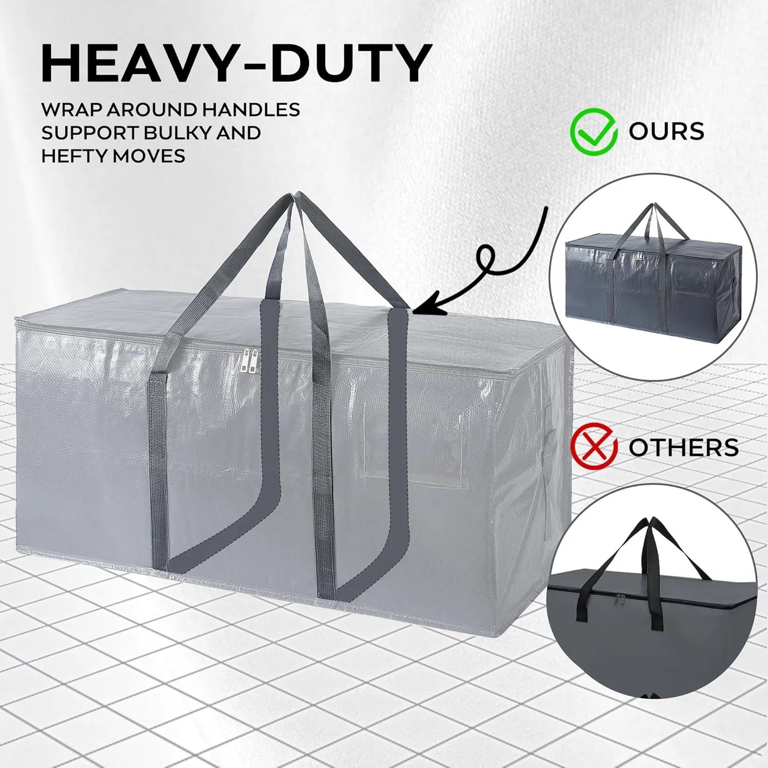 Extra Large Moving Bags, 6 Pack Grey Heavy Duty Totes For Storage with Wrap Around Handles, Storage Bags for Space Saving, Alternative to Boxes & Bins
