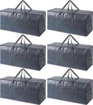 Extra Large Moving Bags, 6 Pack Grey Heavy Duty Totes For Storage with Wrap Around Handles, Storage Bags for Space Saving, Alternative to Boxes & Bins