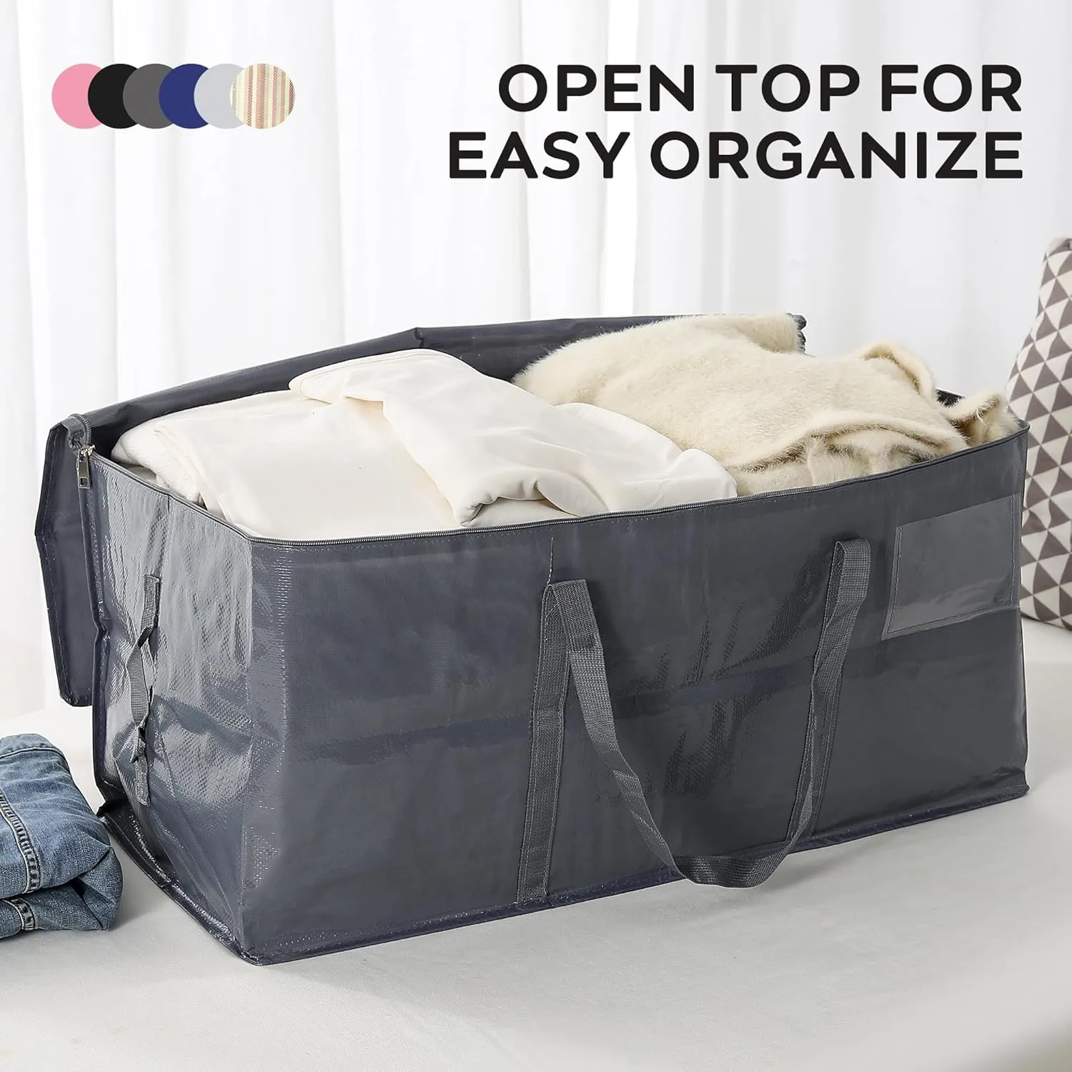 Extra Large Moving Bags, 6 Pack Grey Heavy Duty Totes For Storage with Wrap Around Handles, Storage Bags for Space Saving, Alternative to Boxes & Bins