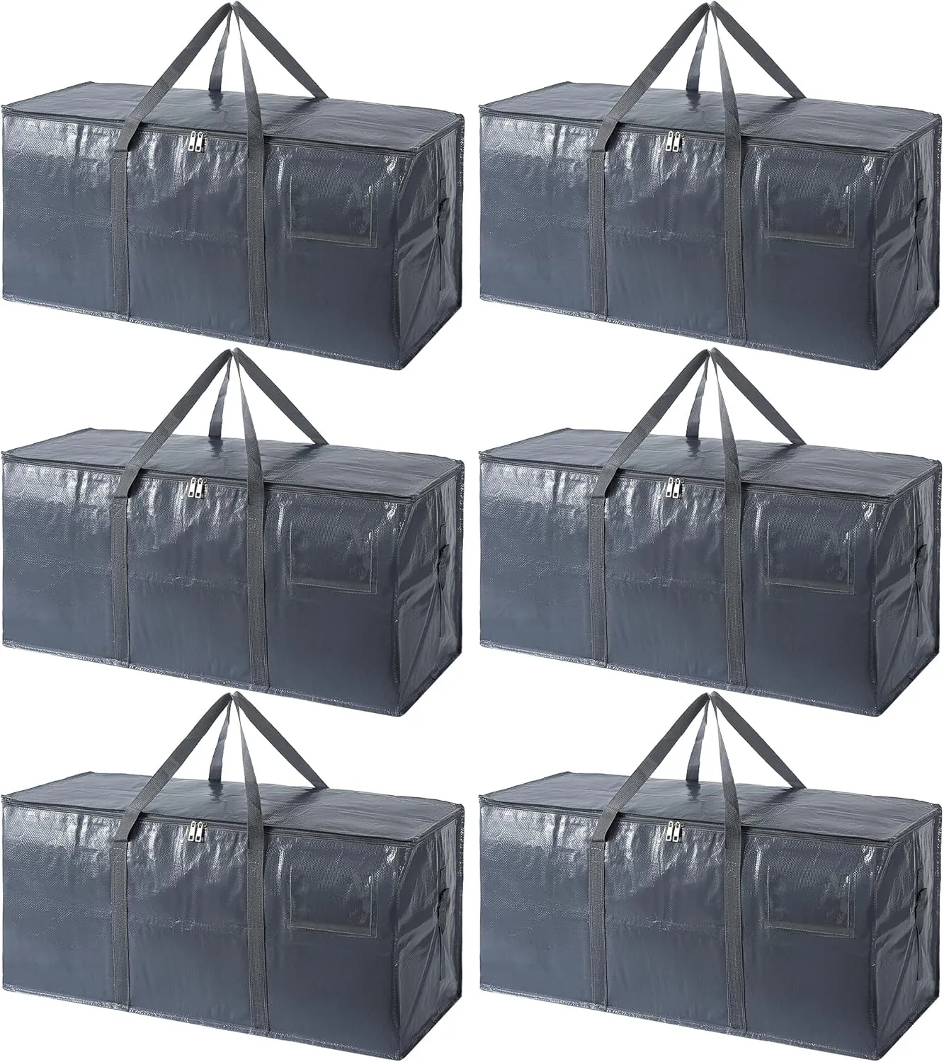 Extra Large Moving Bags, 6 Pack Grey Heavy Duty Totes For Storage with Wrap Around Handles, Storage Bags for Space Saving, Alternative to Boxes & Bins