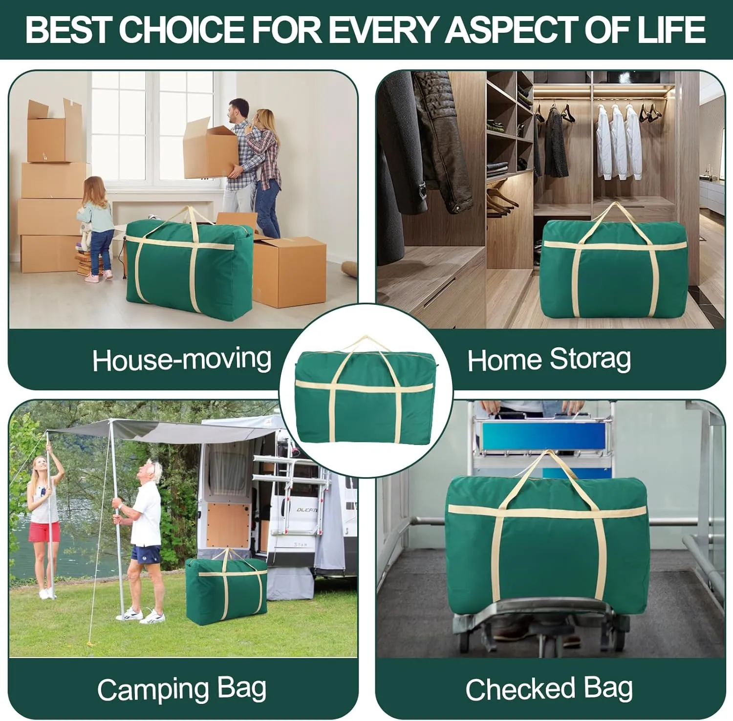 Extra Large Moving Bags,Oversized Moving Supplies Storage Bags,Space Saver Totes,Heavy Duty Packing Bag with Sturdy Zippers and Strong Handles,Moving Boxes Alternativ (Darkgreen,2Pack)