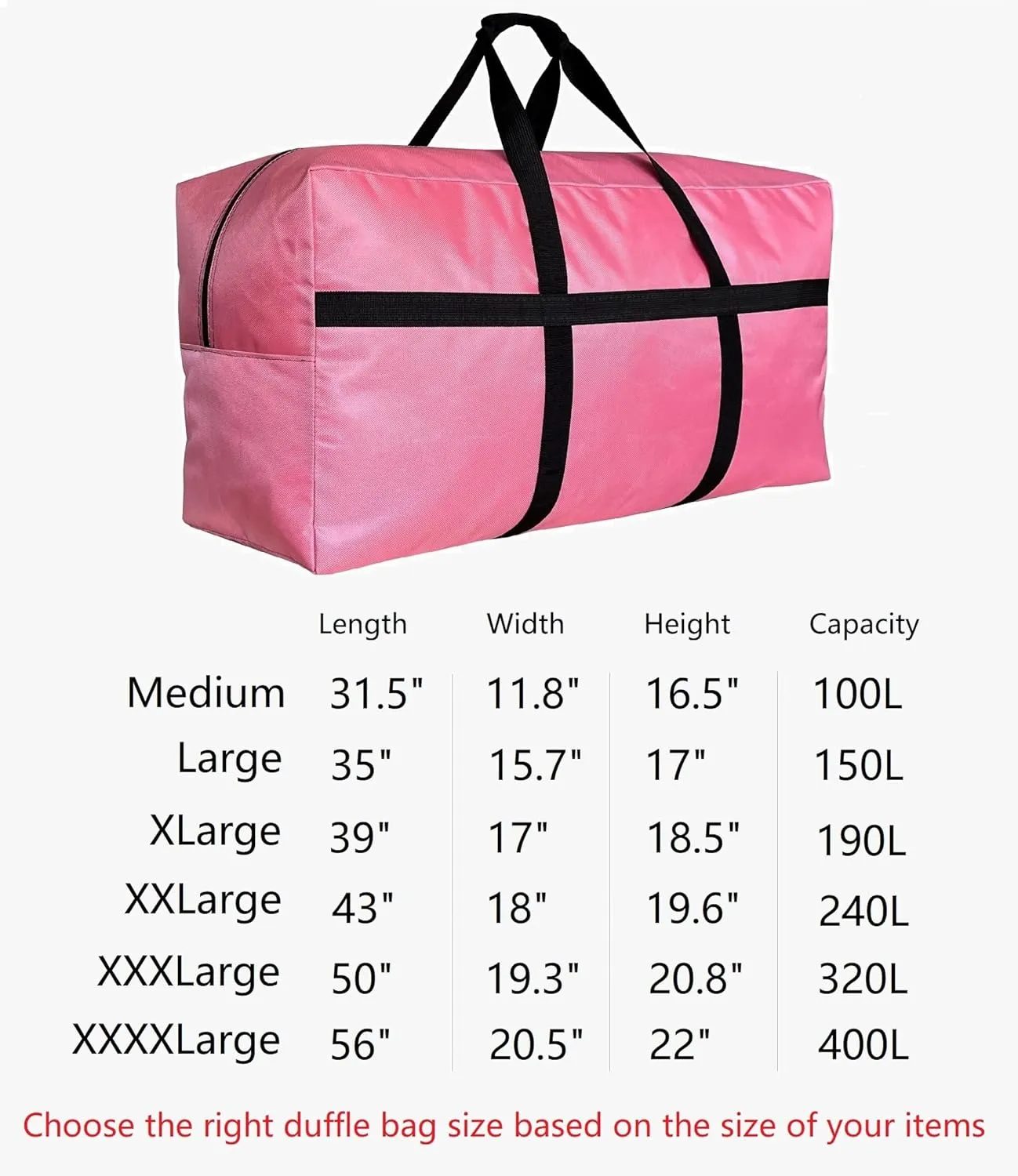 Extra Large Storage Duffle Bag for Travel, Big Foldable XL Duffle Bag for Traveling - Pink