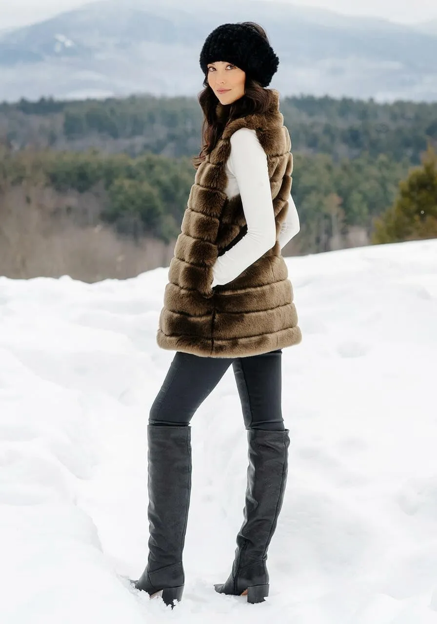 Fabulous-Furs Donna Salyers Mocha Mink Reversible Faux Fur Zip Vest, Mocha, X-Small