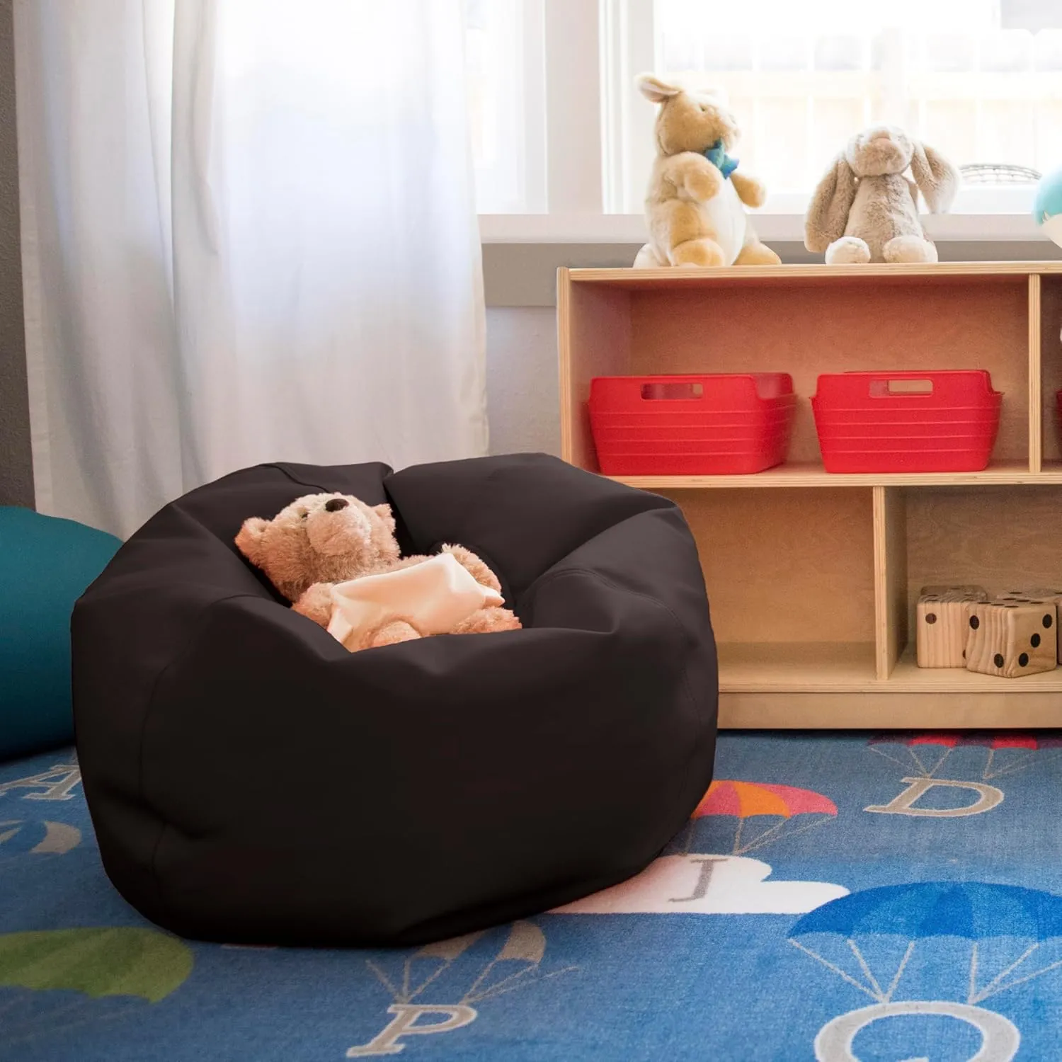 Factory Direct Partners 10477-BK SoftScape Classic 26" Junior Bean Bag Chair, Furniture for Kids, Libraries or Home - Black